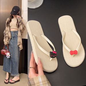 [Free Shipping] Summer Thick-Soled Outdoor Flip-Flops Non-Slip Ins Style with Bow 2026 Beach Shoes Thick-Soled Non-Slip for Travel