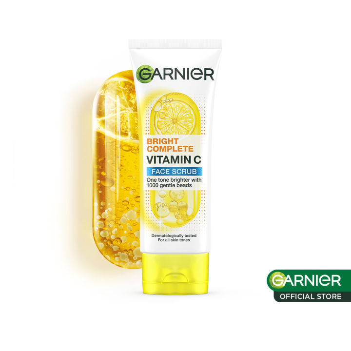 Garnier Bright Complete Brightening Facial Cleanser Scrub - 100ml (Pembersih Wajah Untuk Membersihkan & Mengangkat Sel Kulit Mati)
