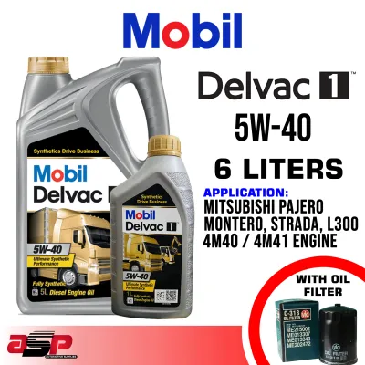 MOBIL 5W-40 Delvac 1 Fully Synthetic Diesel Oil 6 Liters for Mitsubishi Pajero Montero Strada L300 4M40 / 4M41 Engine