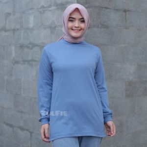 Kaos Lengan Panjang Denim Blue Polos Atasan Wanita Trendy