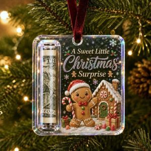 ECILY Christmas Money Holders Acrylic Hanging Money Holder Ornaments Christmas Tree Snowman Elk Hanging Pendant New Year Party Decor
