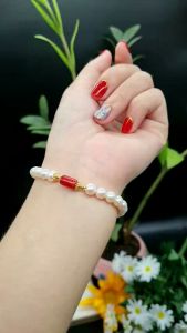Vòng tay ngọc trai mix san hô đỏ