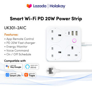 Tuya Smart Power Strip UK Timing Wifi Socket Power Monitor Plug with PD20W Fast Charging Bluetooth Smart Life APP Voice Control