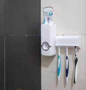 Tempat Sikat Gigi Tempel Dinding Dispenser Odol Rak Sabun dan Pasta Gigi Gantungan Kamar Mandi