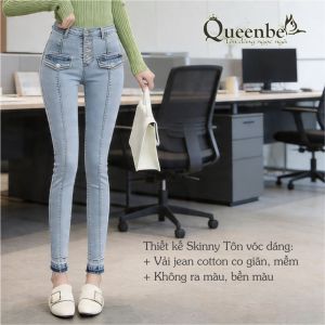 Quần jean nữ lưng cao dáng ôm Queenbe GLQ118 vải jean cotton co giãn bền màu