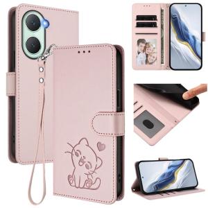 Cute Cat Leather Flip Wallet Phone Case For Vivo Y03 Y18 Y28s Y19s 4G Y17S V50 Lite Y28 4G V40 Lite 5G Y36 V27 Pro Y16 4G Y02s Y56 5G Y35 4G Y22 Y22s Card Slots Wrist Strap Cover