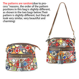 Royal Bagger Genuine Leather Crossbody Bags Large Capacity Color Stitching Flowers Shoulder Bag Satchel Purse for Women 1729