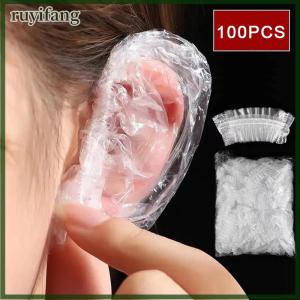 ruyifang ที่ปิดหูแบบใช้แล้วทิ้ง100ชิ้นที่ปิดหูกันน้ำที่ปิดหูย้อมสีผมสีสดใสที่ปิดหูพลาสติก