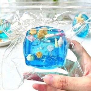 Ice Cube Squishy Ball Slow Rising Sensory Stress Relief Toy Summer Ocean Shell Sensory Squeeze Cube for Kids Adults Gifts