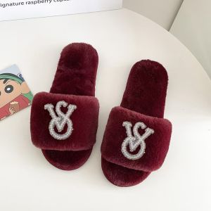 Rhinestone Slippers For Women Indoor Home Use Sparkling Diamond Warm Open-Toe Cotton Slippers For Women
