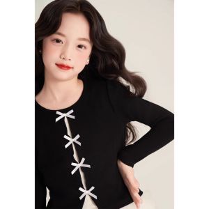 Chic cô gái mùa thu mùa đông hai mảnh Thiết kế áo len với nơ trang trí