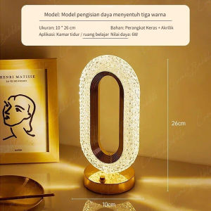 Lampu Meja Hias Aesthetic Acrylic Crystal LED Desk Lamp 3 Warna Peredupan Sentuhan Cahaya Cocok Untuk Kamar Tidur/ Ruang Belajar/Cafe