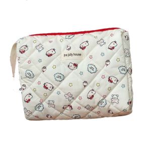 KINTHAZER Kitty Butter Bear Cosmetic Bag Large Capacity Cotton KT Cat Storage Handbag Zipper Thickened Make Up Pouch Bag Girls