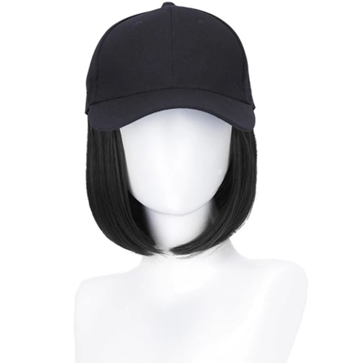Short Hair Synthetic Baseball Cap, Wig, Natural Black Hat Hat Wig Go ...