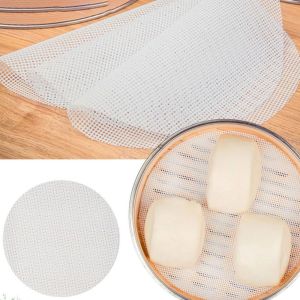 LETIGO หนาขึ้น แผ่นตาข่ายอบไอน้ำทรงกลม ใช้ซ้ำได้ ไม่ติดกระทะ แผ่นซิลิโคนอบแห้ง มัลติฟังก์ชั่ อุปกรณ์ทำขนมในครัว เสื่ออบแห้งอาหารผลไม้