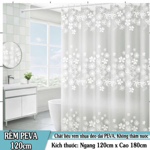 Rèm phòng tắm cao cấp chất liệu PEVA không thấm nước- Hoa trắng viền (120cm và 180cm x dài 180cm)