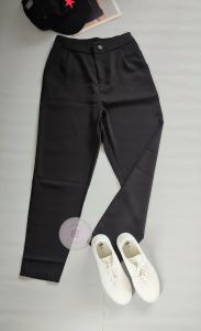 (BE Concepts & Lifestyle) Womens Korean Style Classic Cut Black Buttoned Cigarette Ankle Pants