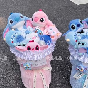 Stitch Kawaii Anime Stitch Plush Flower Bouquet Doll Cute Birthday Gift Box Girl Valentine Day Creative Surprise Girl