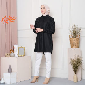 Nafisa Tunik Fleksibel Day - Kemeja Tunik Day To Day Atasan Muslim Size Lengkap - Hitam