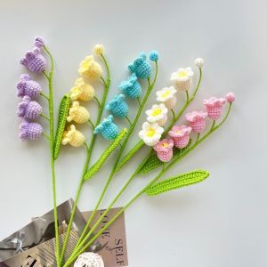 SECRETE AMBIENT LIGHT78SE0 1pc Hand-woven Lily of the Valley Crochet Flowers Artificial Finished Product Knit Fake Flowers Creative Home Decoration Handmade Bouquet Party Wedding