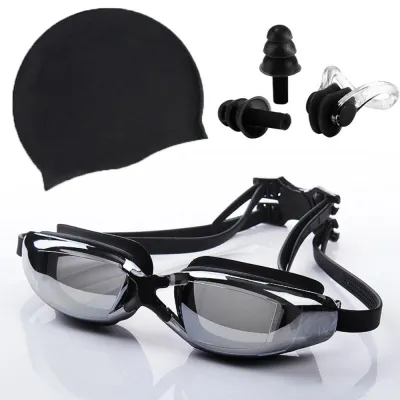 SOARFLY 4 in 1 HD Adult Swimming Goggles set Anti Fog Waterproof Goggles set with swimming cap