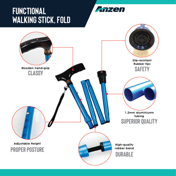 Alpro Pharmacy ANZEN Adjust and Fold Walking Stick walking stick for