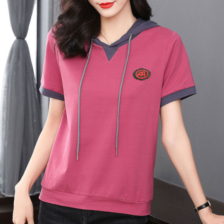 Hoodie Short Sleeve T-shirt Women's Summer 2023 New Casual Thin Half Sleeve  Top Loose Large Sweater Women's Wear
