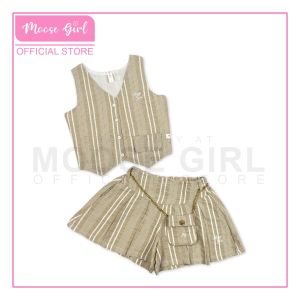 Moose Girl Sleeveless Blouse With Short Terno Set Beige Stripes Pattern (GWSKRS 604 7881 A MD12)