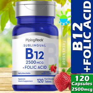 VITAMIN B12 2500mcg + Folic Acid 400mcg x 120 Tablets Vitamin B-12 / B 12 as Cyanocobalamin and Folate Supplement