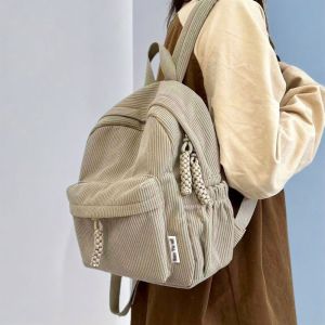 DYJKOUG Solid Color Corduroy Backpack Handbag Rucksack Small School Bags Fashion Small Student Book Bags Traveling