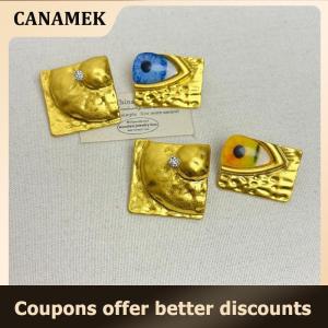 【 CANAMEK 】 Exaggerated Metal Asymmetric Earring Eyes Vintage Fashion Baroque Style Big Eyes Dangle Earrings Jewelry Accessories Gifts