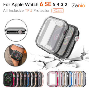 Zenia Case For Apple Watch series 6/5/4/SE 44mm 40mm Cover for Apple Watch 3/2 42mm/38mm Full Screen Electroplating soft TPU Bumper Screen Protector watch shell Accessories
