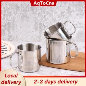 [COD] AqToCna Ship within 24 hours 1Pc Stainless Steel Folding Handle Cup Portable Carabiner Cup Outdoor Camping Cups for Home Outdoor Camping Accessories