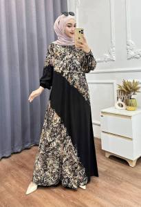 ( S M L XL XXL ) Gamis twill rayon pelangi gamis twill tidye gamis twil rayon super abstrak - Motif Madongan - Adam Fashion 5 ukuran jumbo