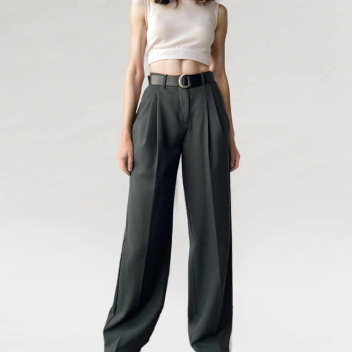 Closet Crush High Waisted Dark Grey Straight-Leg Pants | Lazada PH