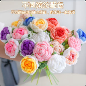 Finished knitted wool hand-knitted roses creative knitted roses Valentines Day rose bouquet immortal flowers creative birthday gift