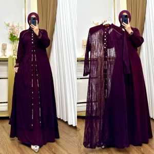 Violla Dress Tile Outer 2in1 Gamis Brokat Set Outer Ceruty Mix Payet Terbaru 2025 Jumbo Premium Lebaran Viral Warna Burgundy Mahogany Emerlard Wanita Remaja Dewasa Baju Gaun Pesta Kondangan Mewah Elegan Modern