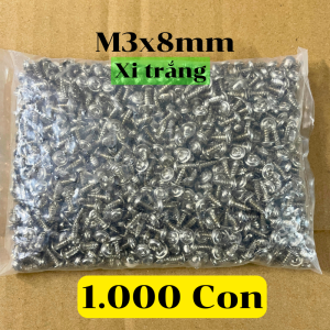 [Túi 1.000 Con] Ốc Vít M3 dài 8mm Đầu Long Đền Liền Màu đen bóng Chống Rỉ Tốt – Vít Nhọn Tự Bắt Linh Kiện Điện Tử