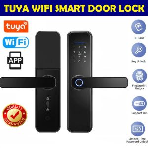 B3 Tuya WiFi App Smart Door Lock Biometric lock fingerprint door handle Digital Password RFID Unlock For Home Security Single Latch Double Latch