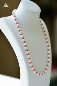 Montagne Jewelry Natural 3mm Red Coral+ 6mm Akoya Pearl Necklace