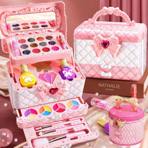 Kids Makeup Cosmetics Playing Box Non-toxic Nail Polish Lipstick Girl Makeup Toy Set Christmas Gift