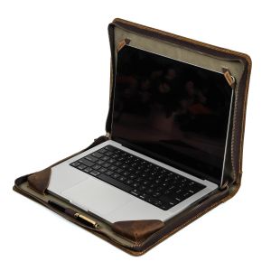 CONTACTS FAMILY Genuine Cowhide Leather Laptop Cover For Macbook Pro 14 16 Macbook Pro Air 13 Protective Sleeve Cases Handbag