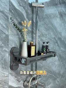 [SG Seller]Suction Cup Shower Shelf with Hook No Drill Shower Caddy for Shower Head Bathroom Organizer Rack