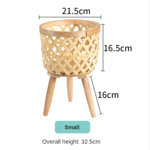 Display Planter Container Wooden Standing Leg Bamboo Woven Planter Home Garden Decoration