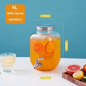 4L 5L 8L 10L Juice Beverage Glass Jar Dispenser With Stand And Faucet Water Pitcher Glass