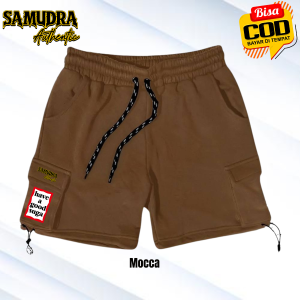 Shortpant Cargo Fleece Always Happy Hitam Pinggang Reguler Panjang Reguler