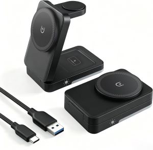 TOMODO 3-in-1 Magnetic Wireless Charger 15W Fast Charging Station Foldable Stand for Phone Watch Earbuds