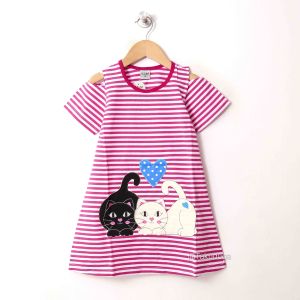 Baju Pakaian Anak Cewek Perempuan Dress Sabrina Salur Usia 1 2 3 4 5 6 7 8 Tahun Bordir Kucing