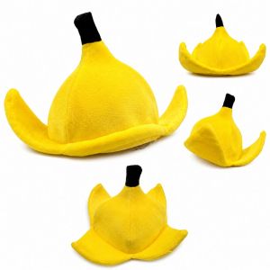 MKZ6053888 Three-Dimensional Design Banana Hat Soft Fabric Vibrant Yellow Fruit Headgear Playful Peel Detail Funny Hat Party Wear