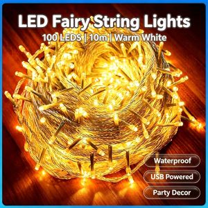 10M Christmas Lights decor 100 LED Lights String Warm white for Wedding Home Party Light of outdoor decorations